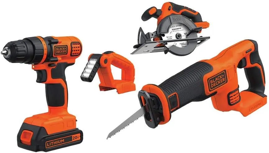 BLACK DECKER 20V MAX Power Tool Combo Kit, 4-Tool Cordless Power Tool Set with 2 Batteries and Charger (BD4KITCDCRL)