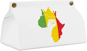 Black Power Fist on Africa Map Tissue Box Cover PU Leather Tissue Box Holder Rectangular Facial Tissue Case Paper Organizer