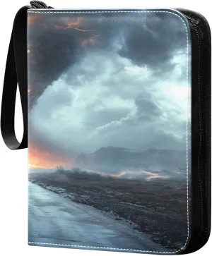 Black Tornado Card Binder 4 Pocket Collectible Trading Card Albums with 50 Sleeves Double Side PU Waterproof 3 Ring for Sports & Game Cards