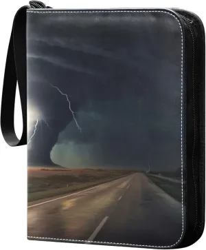 Black Tornado Card Binder 4 Pocket Collectible Trading Card Albums with 50 Sleeves Double Side PU Waterproof 3 Ring for Sports & Game Cards