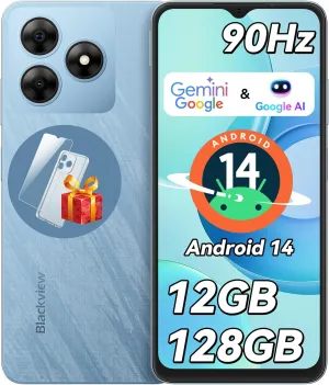 Blackview Wave 8 Android 14 Smartphones, Octa-core 12GB  128GB Expand 2TB Unlocked Cell Phone, 90Hz, Fingerprint & Face Unlock, 5000mAh Android Phone Unlocked, 2 Years Warranty, 3.5mm Earphone Jack