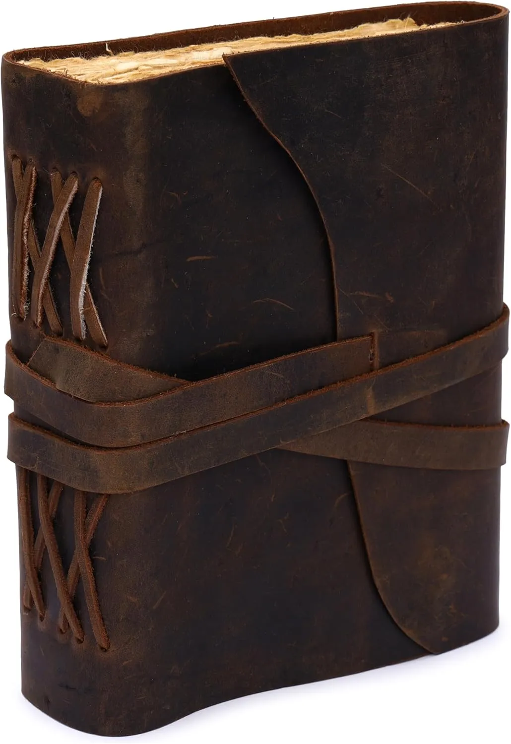 Bless International Vintage-Rustic-Leather-Bound-Journal-Spell-Book 7"X5"-200-Pages-Handmade-Paper-Diary-Gifts Writing-Drawing-Sketchbook-Travel Daily-Notepad-For-Men-And-Women (Russet Brown)