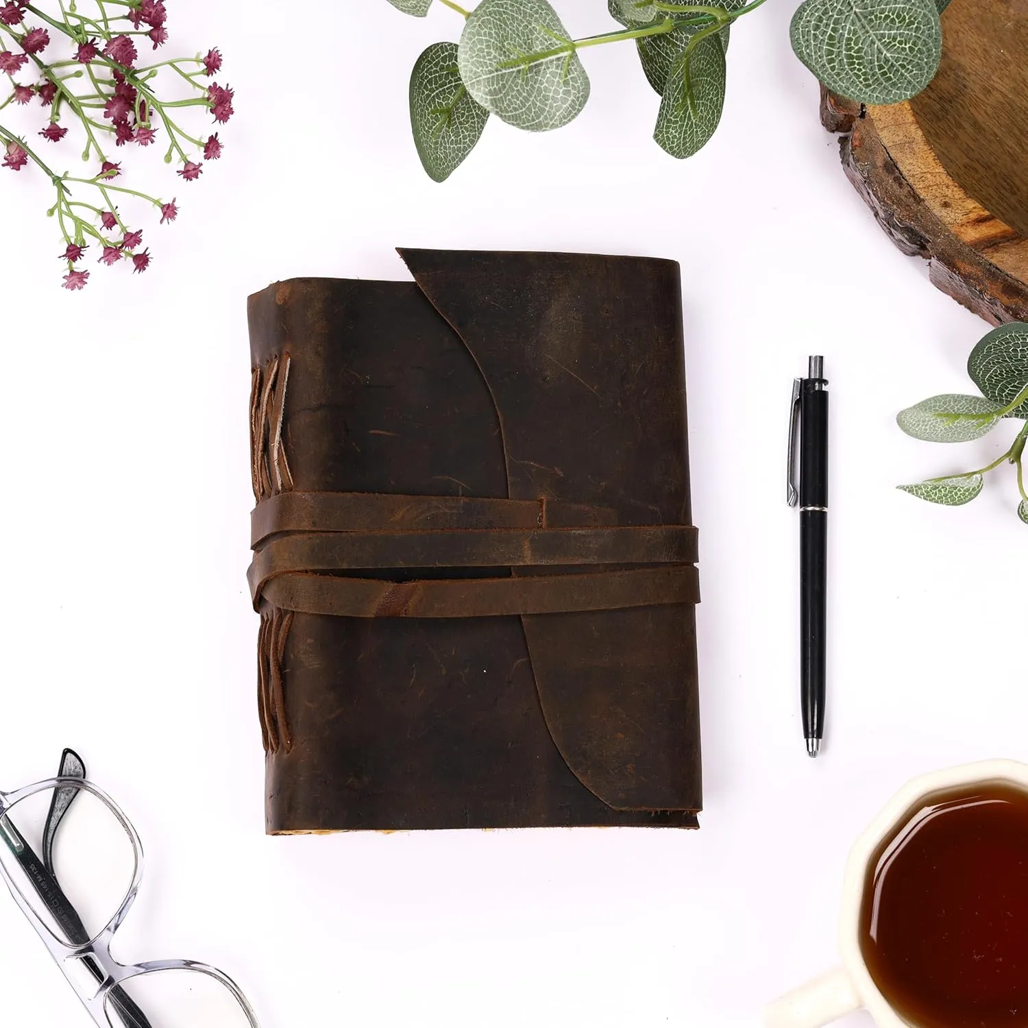 Bless International Vintage-Rustic-Leather-Bound-Journal-Spell-Book 7"X5"-200-Pages-Handmade-Paper-Diary-Gifts Writing-Drawing-Sketchbook-Travel Daily-Notepad-For-Men-And-Women (Russet Brown)