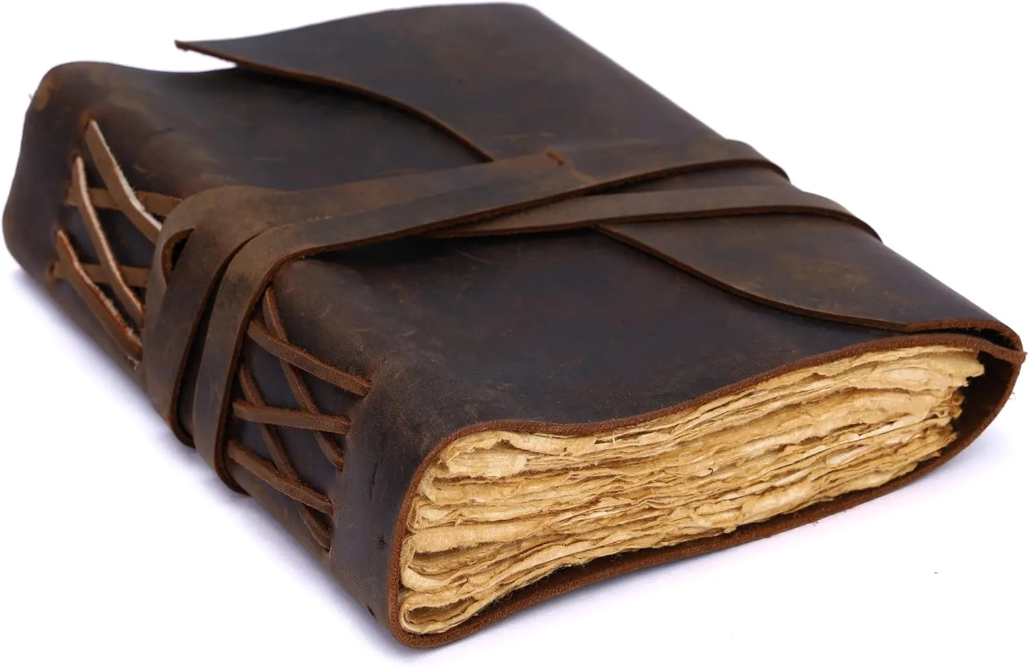 Bless International Vintage-Rustic-Leather-Bound-Journal-Spell-Book 7"X5"-200-Pages-Handmade-Paper-Diary-Gifts Writing-Drawing-Sketchbook-Travel Daily-Notepad-For-Men-And-Women (Russet Brown)
