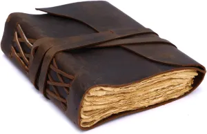 Bless International Vintage-Rustic-Leather-Bound-Journal-Spell-Book 7"X5"-200-Pages-Handmade-Paper-Diary-Gifts Writing-Drawing-Sketchbook-Travel Daily-Notepad-For-Men-And-Women (Russet Brown)