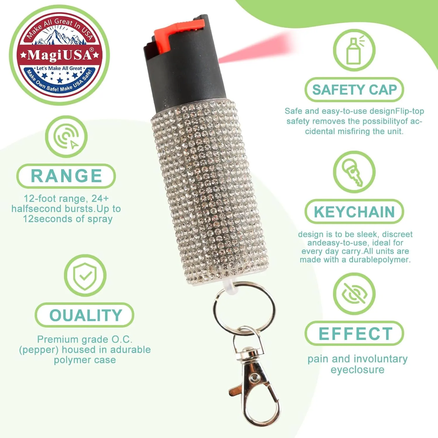 Bling MagiUSA Self Defense Kit for Women-Pepper Spray & Stun Gun&Bracelet 3in1 Combo with Flashlight Tazer Tazr Stylish Luxury Keychain Portable Protection for Safety Ideal for Walking Jogging Travel