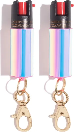 BLINGSTING Pepper Spray for Women - Maximum Strength OC Self Defense Spray - 12 ft Range - UV Marking Dye for Police ID - Swipe Safety Lock, Compact & Fashionable Keychain - Holographic
