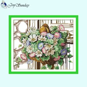Blooming Flower Basket Floral Patterns Printed Cross Stitch Kits 14CT