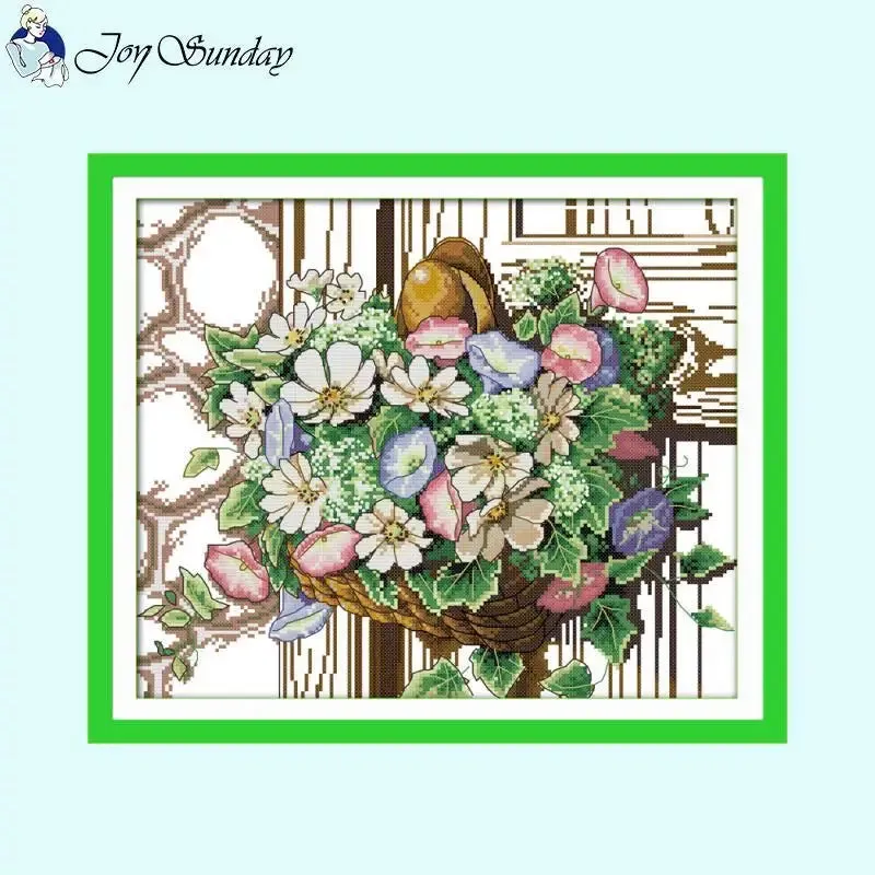 Blooming Flower Basket Floral Patterns Printed Cross Stitch Kits 14CT