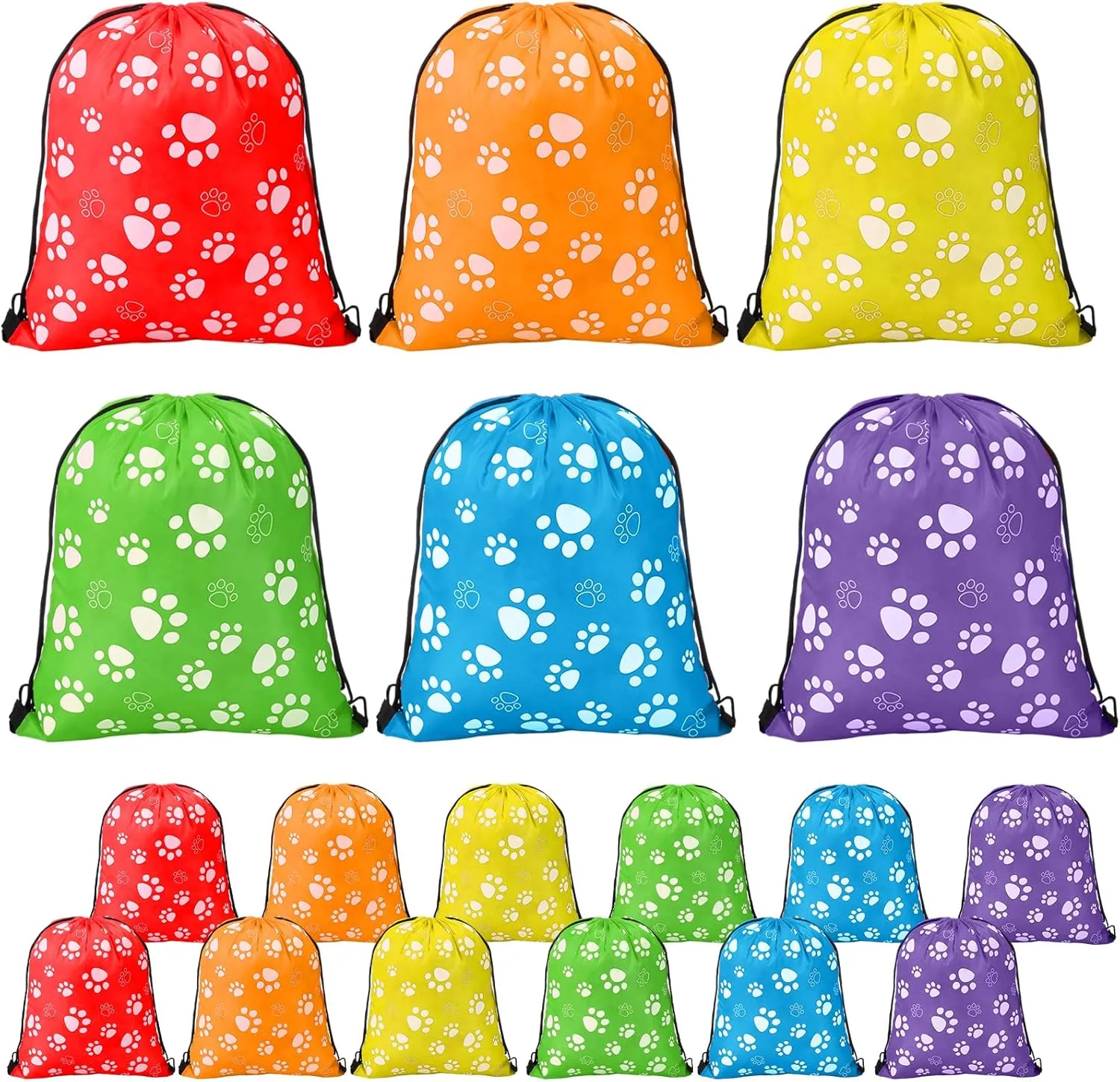 Blosssound 18 Pcs Large Paw Print Drawstring Backpack Cute Reusable Paw Bags 13.4 x 16.5 inch Puppy String Gift Bags for Puppy Party Supplies Birthday Party Decor