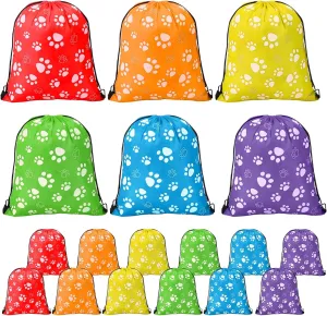 Blosssound 18 Pcs Large Paw Print Drawstring Backpack Cute Reusable Paw Bags 13.4 x 16.5 inch Puppy String Gift Bags for Puppy Party Supplies Birthday Party Decor