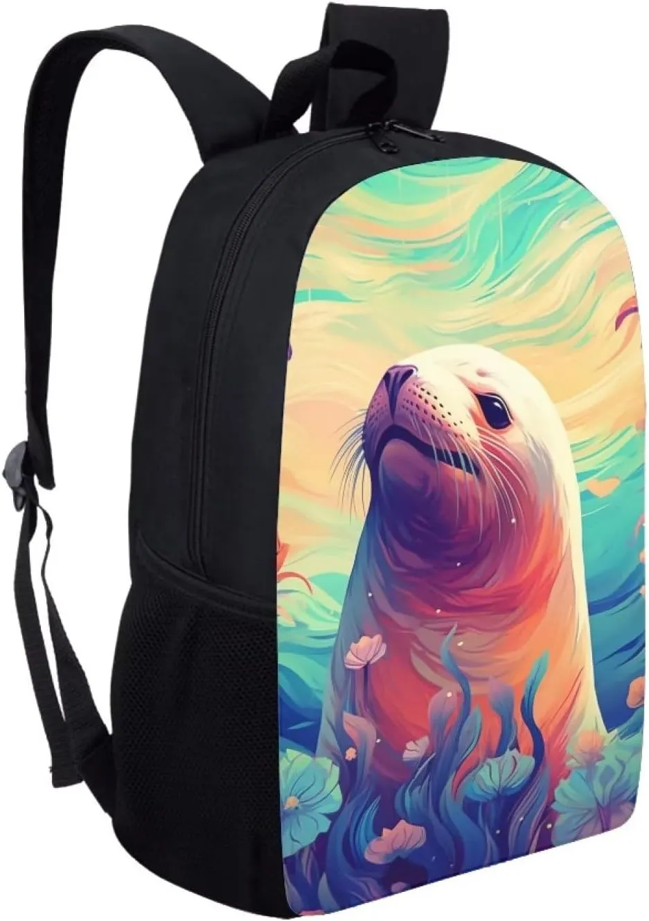 Blue Floral Cute Seal Cool Animal Backpack School Backpacks Preschool Book Bag Cute School Bags for Kids Boys Girls Travel Daypack