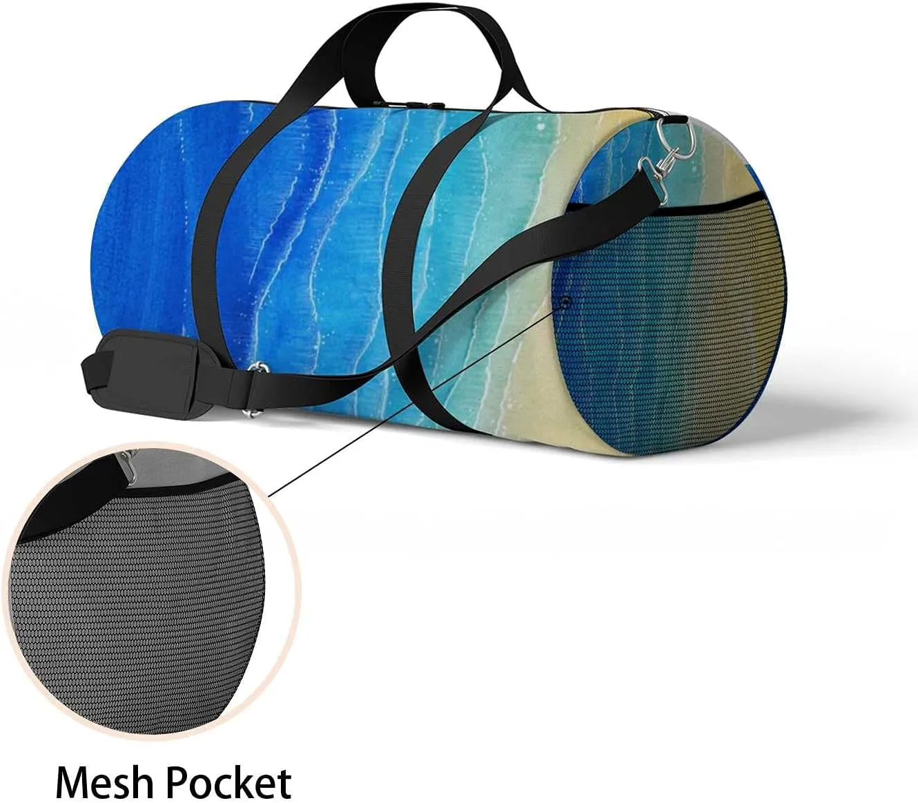 Blue Sea Sand Beach Sports Duffel Bag Travel Gym Tote Bags Lightweight Durable Shoulder Strap Waterproof Polyester Outside Mesh Pocket Overnight Trip Duffel Bag for Women Men