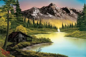 Bob Ross Mountain Retreat Art Print Bob Ross Poster Bob Ross Collection Bob Art Paintings Happy Accidents Bob Ross Print Decor Mountains Painting Cool Wall Art Print Poster 12x18