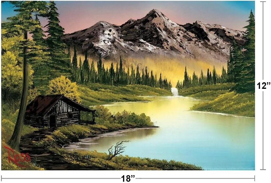 Bob Ross Mountain Retreat Art Print Bob Ross Poster Bob Ross Collection Bob Art Paintings Happy Accidents Bob Ross Print Decor Mountains Painting Cool Wall Art Print Poster 12x18