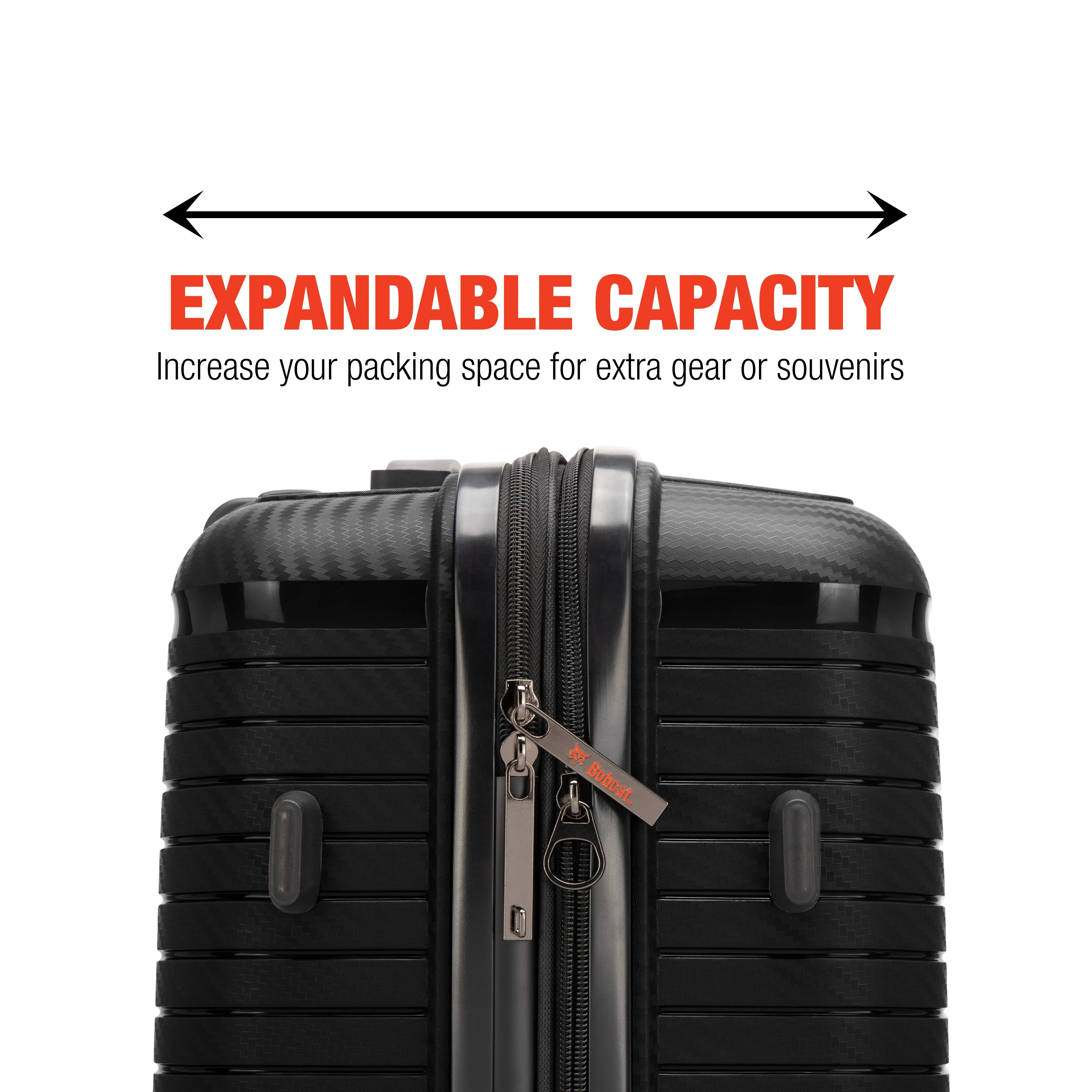 Bobcat Trencher 3-Piece Expandable Hardside Spinner Luggage Set with TSA Lock | Black
