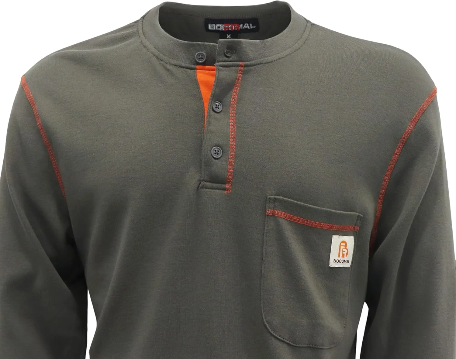 BOCOMAL FR Shirts Flame Resistant Henley Shirt NFPA2112/CAT2 7oz Men's Long Sleeve Fire Retardant Clothing