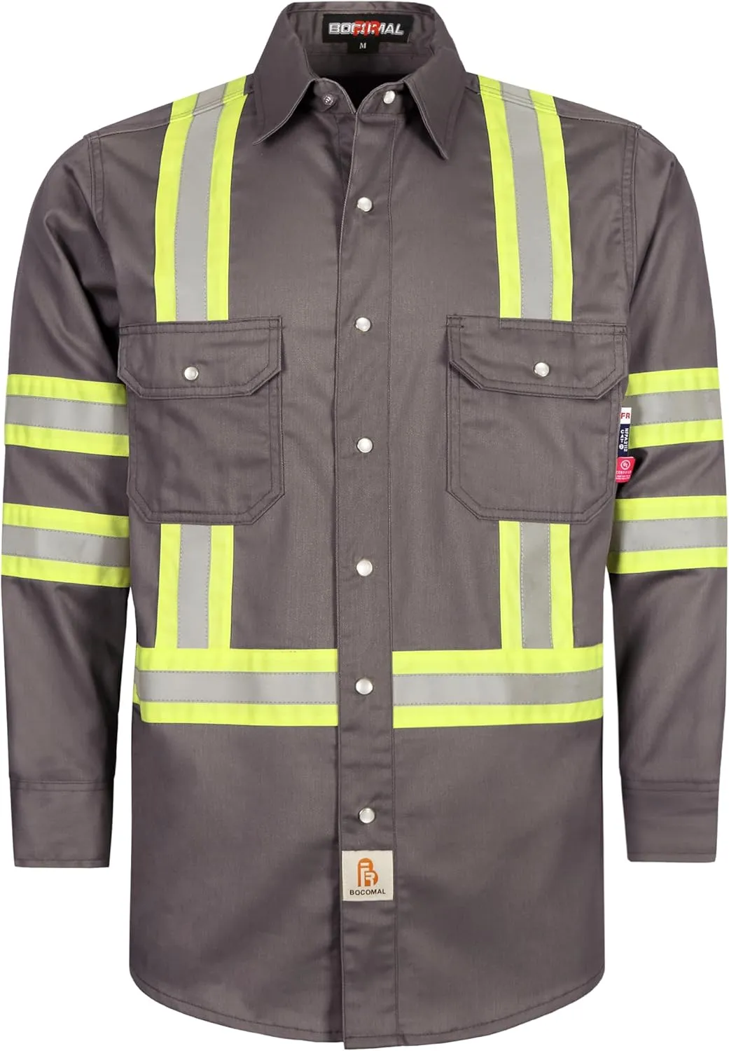 BOCOMAL FR Shirts for Men Hi Vis High Visibility 6.5oz Lightweight Type O Flame Resistant Refective Safety Shirt