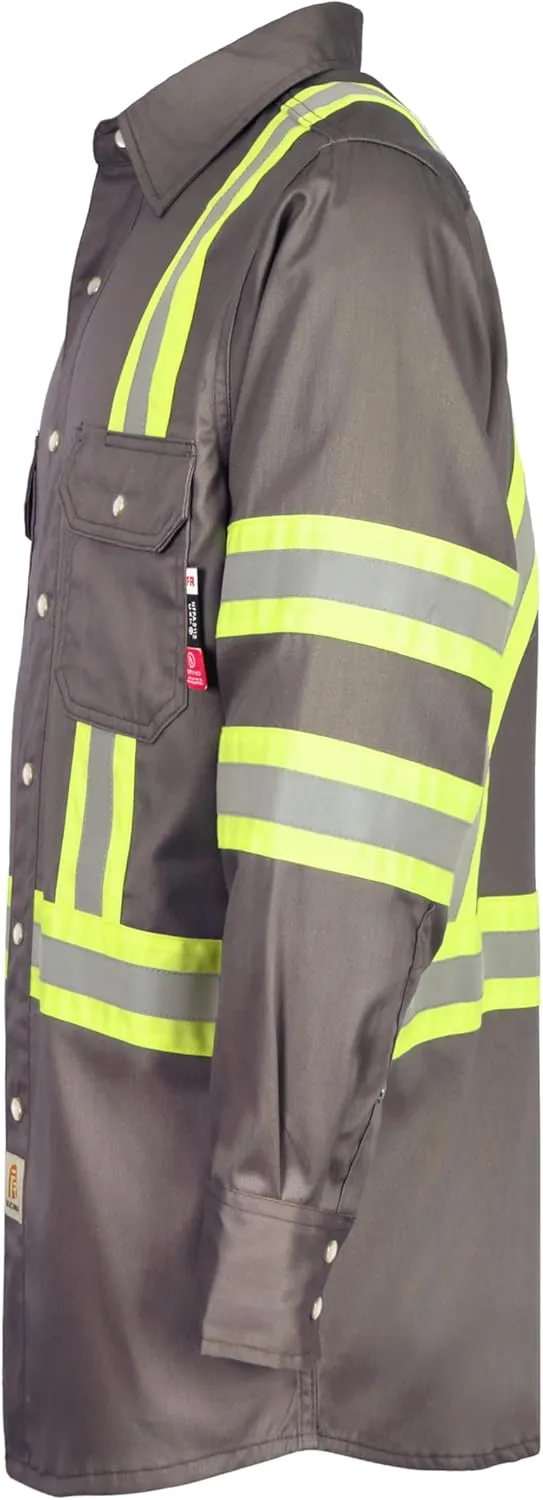 BOCOMAL FR Shirts for Men Hi Vis High Visibility 6.5oz Lightweight Type O Flame Resistant Refective Safety Shirt