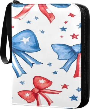 Bows in Red and Blue Card Binder 4 Pocket Collectible Trading Card Albums with 50 Sleeves Double Side PU Waterproof 3 Ring for Sports & Game Cards