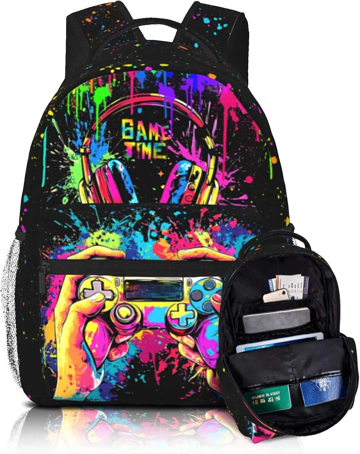 Boys School Backpack Graffiti Gaming Backpack for Kids Game Print Bookbag for Children Elementary Middle School Backpack for Boys 8-12