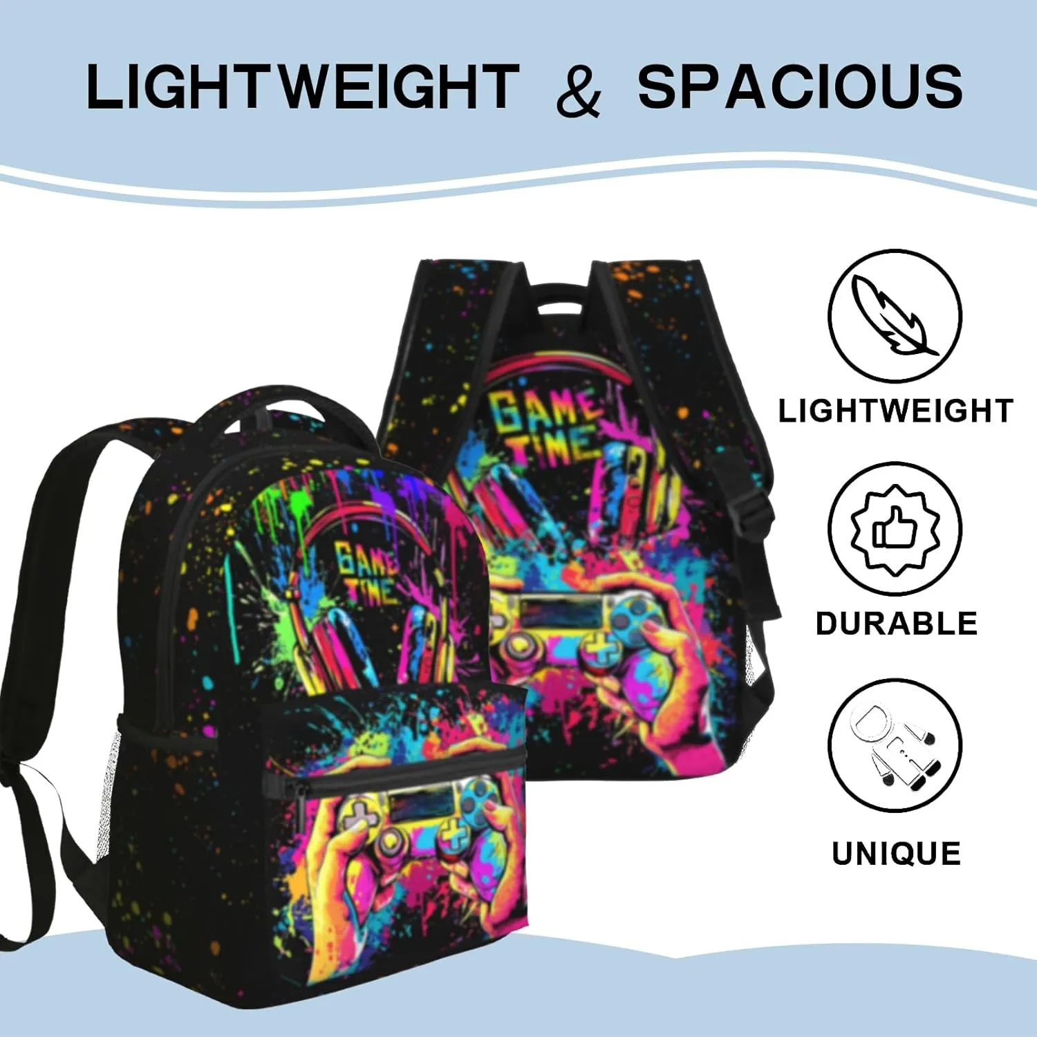 Boys School Backpack Graffiti Gaming Backpack for Kids Game Print Bookbag for Children Elementary Middle School Backpack for Boys 8-12
