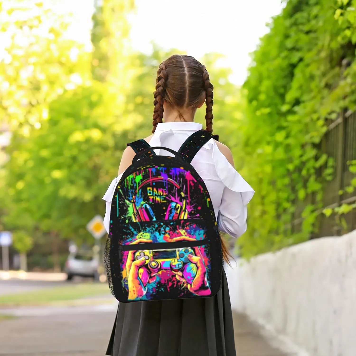 Boys School Backpack Graffiti Gaming Backpack for Kids Game Print Bookbag for Children Elementary Middle School Backpack for Boys 8-12