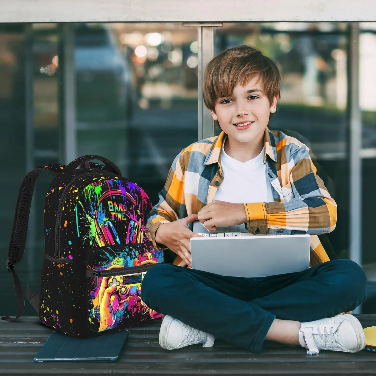 Boys School Backpack Graffiti Gaming Backpack for Kids Game Print Bookbag for Children Elementary Middle School Backpack for Boys 8-12