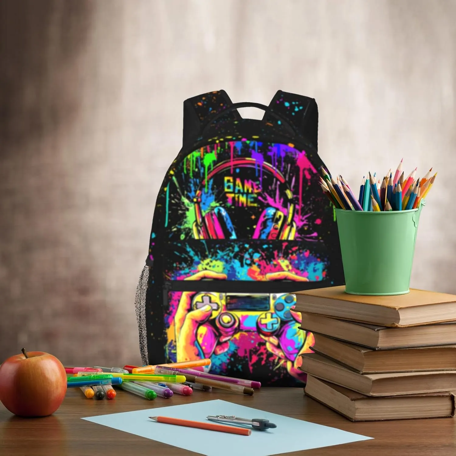 Boys School Backpack Graffiti Gaming Backpack for Kids Game Print Bookbag for Children Elementary Middle School Backpack for Boys 8-12
