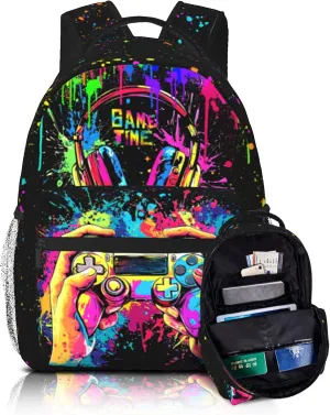 Boys School Backpack Graffiti Gaming Backpack for Kids Game Print Bookbag for Children Elementary Middle School Backpack for Boys 8-12