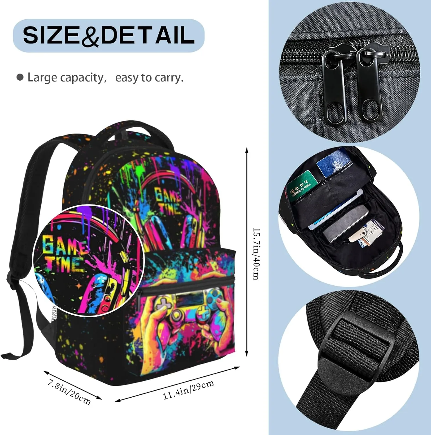 Boys School Backpack Graffiti Gaming Backpack for Kids Game Print Bookbag for Children Elementary Middle School Backpack for Boys 8-12