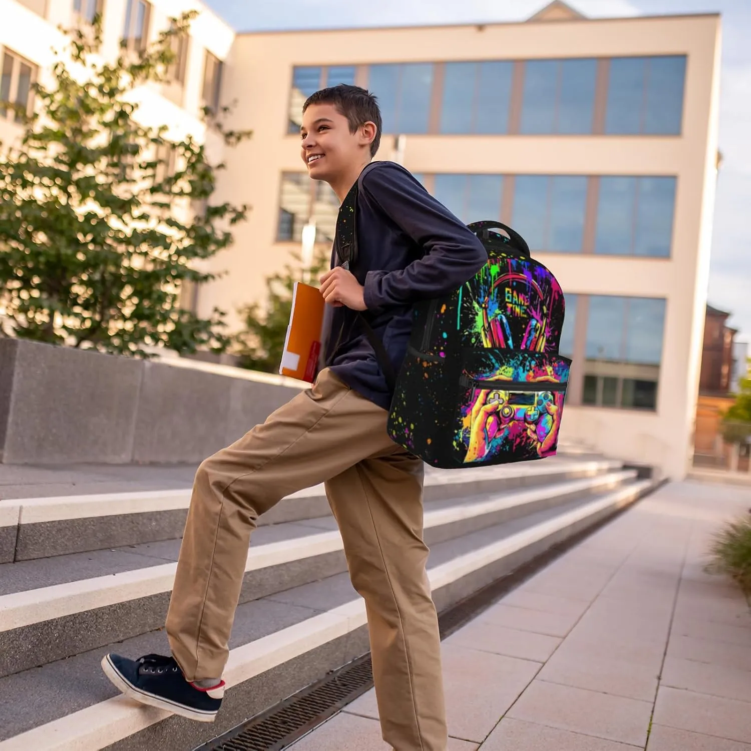 Boys School Backpack Graffiti Gaming Backpack for Kids Game Print Bookbag for Children Elementary Middle School Backpack for Boys 8-12