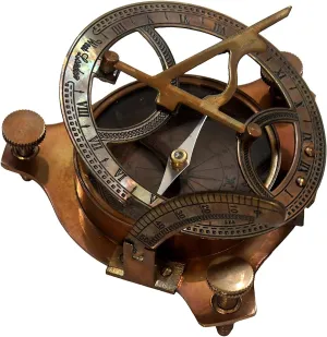 Brass Sundial Compass - 4.5 Inch Brown Antique West London Compass - Vintage Navigation Tool