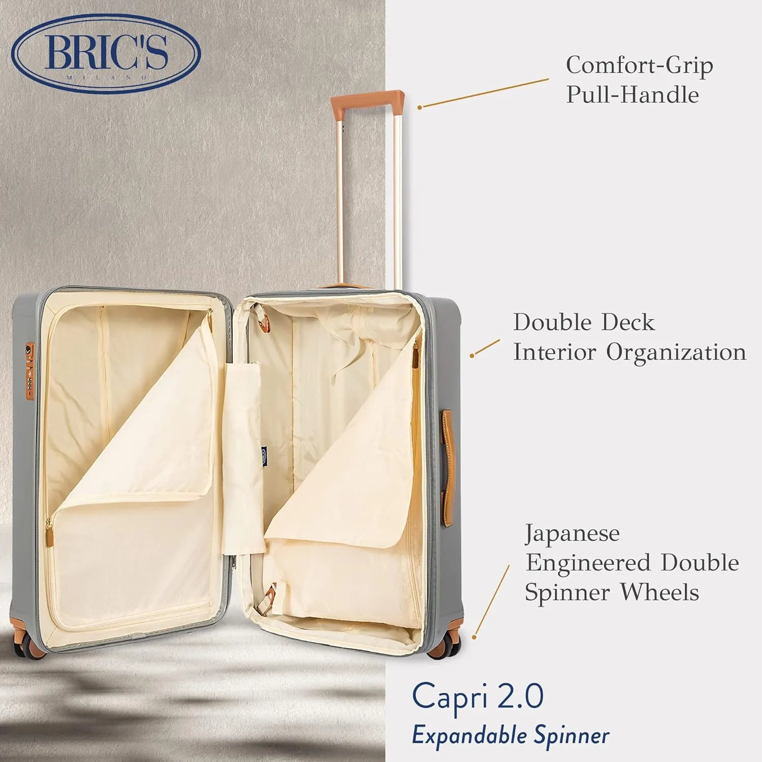 Bric's Capri 2.0 27"-Inch Spinner - Expandable Luxury Carry On Luggage With Spinner Wheels - Lightweight Carry On Suitcases with Wheels Made From Durable Polycarbonate