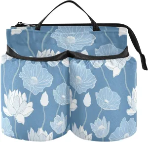 Briefcase Cup Holder Adjustable Flower Flower Powder Blue Travel Drink Bag with Strap Two Cup Holder for Flight Attendants Businessmen Travelers