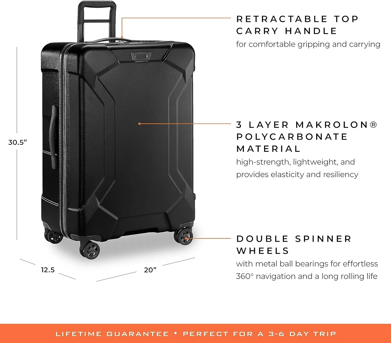 Briggs & Riley 30" Large Spinner - Checked Luggage for Travel, Suitcases with Wheels, Hardside Rolling Bag for Men & Women, Self-Repairing Zipper - Torq Collection, Stealth Black