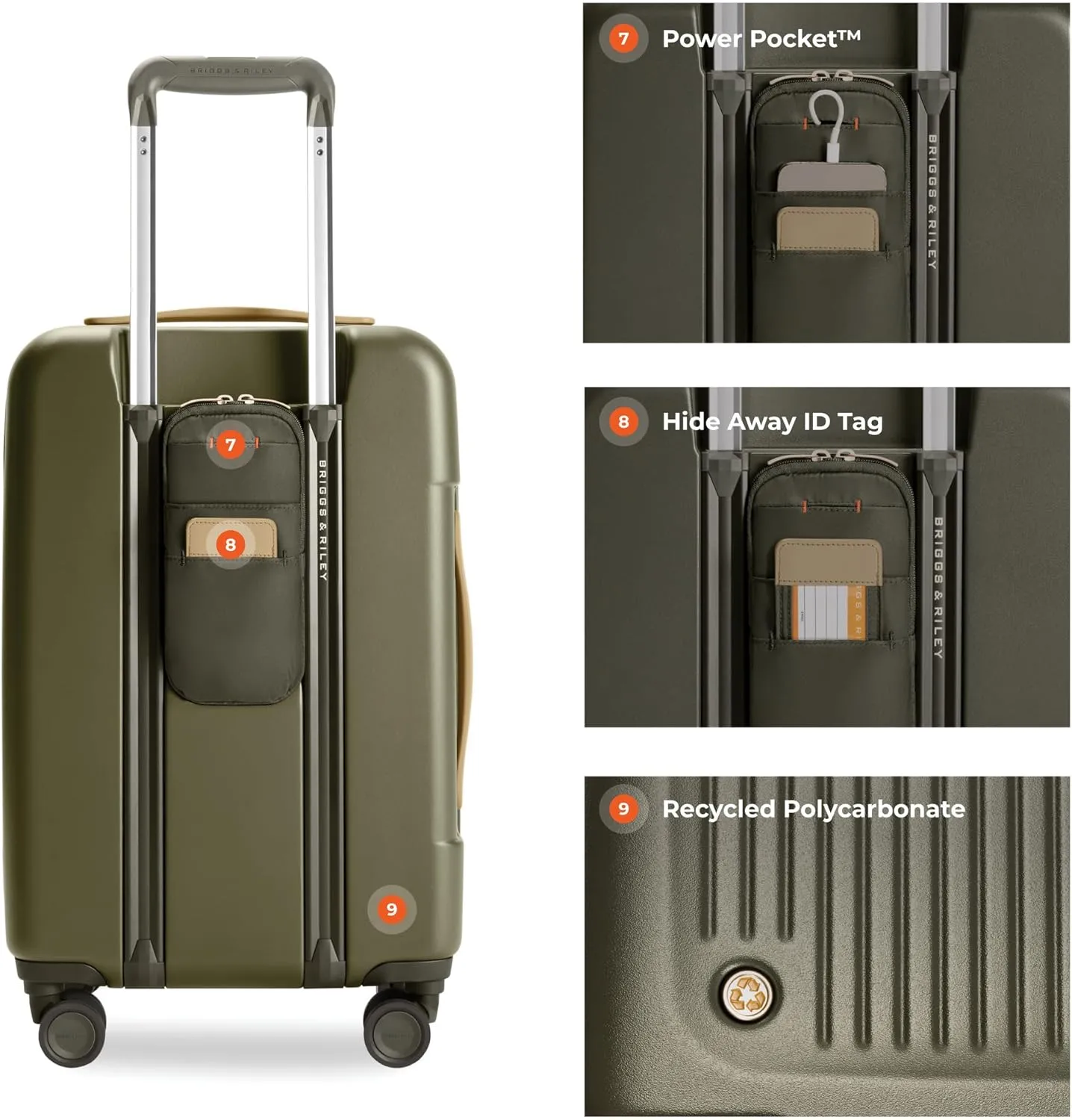 Briggs & Riley Essential 22" Carry On Expandable Spinner - Luggage for Travel, Suitcases with Wheels, Hardside Rolling Bag for Men & Women, Self-Repairing Zipper - Sympatico Collection, Olive