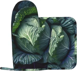 Bright Cabbage Oven Mitts and Pot Holders Sets of 2 Heat Resistant Non-Slip Oven Gloves and Potholder Washable Cooking Hot Pads Waterproof Cooking Mitts for Kitchen Baking Grilling BBQ