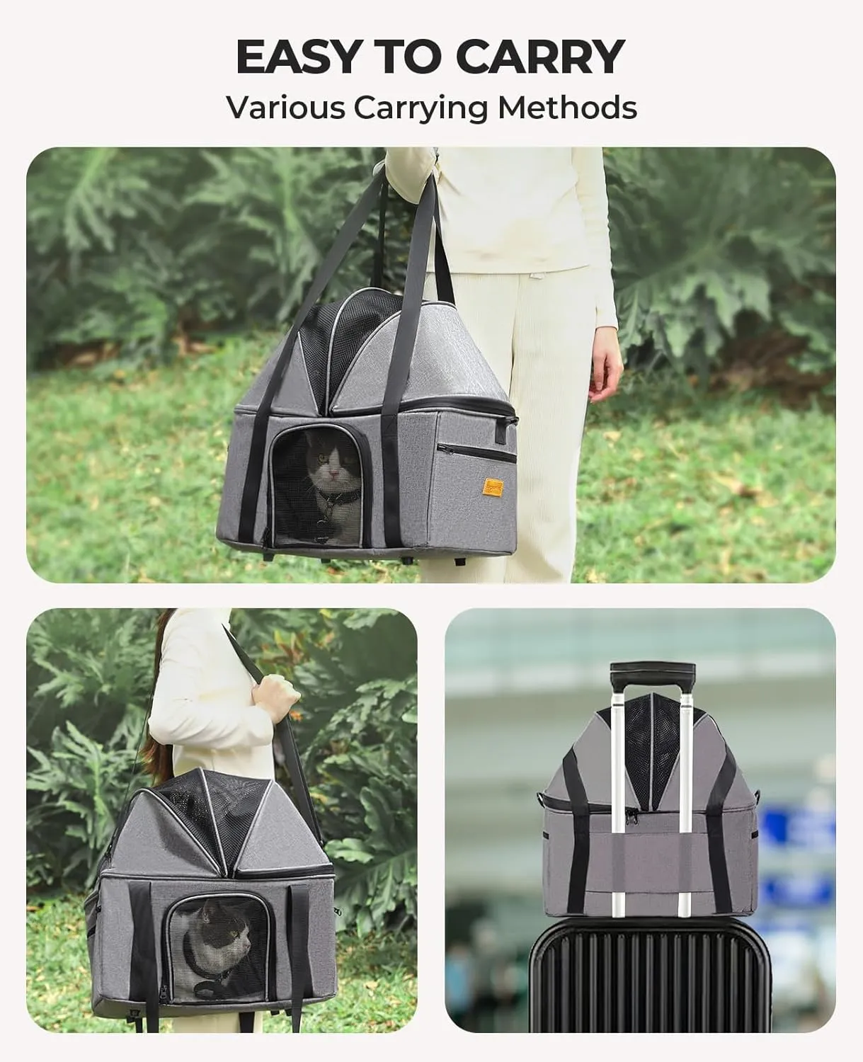 BurgeonNest Top-Expandable Large Cat Carrier, Soft Sided Cat Bag Carrier for Medium Large Pet 15 lbs, Upgrade Small Dog Car Seat, Collapsible Puppy Travel Bag with Semi-Open Mode Canopy