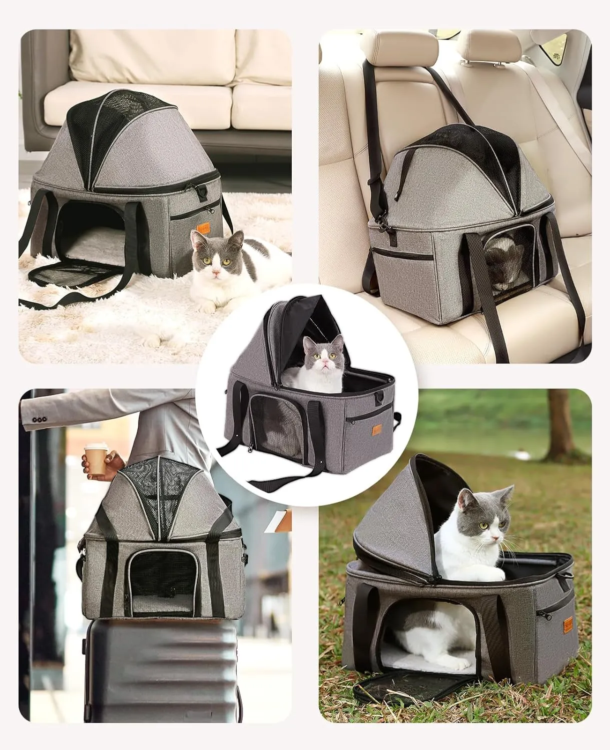 BurgeonNest Top-Expandable Large Cat Carrier, Soft Sided Cat Bag Carrier for Medium Large Pet 15 lbs, Upgrade Small Dog Car Seat, Collapsible Puppy Travel Bag with Semi-Open Mode Canopy