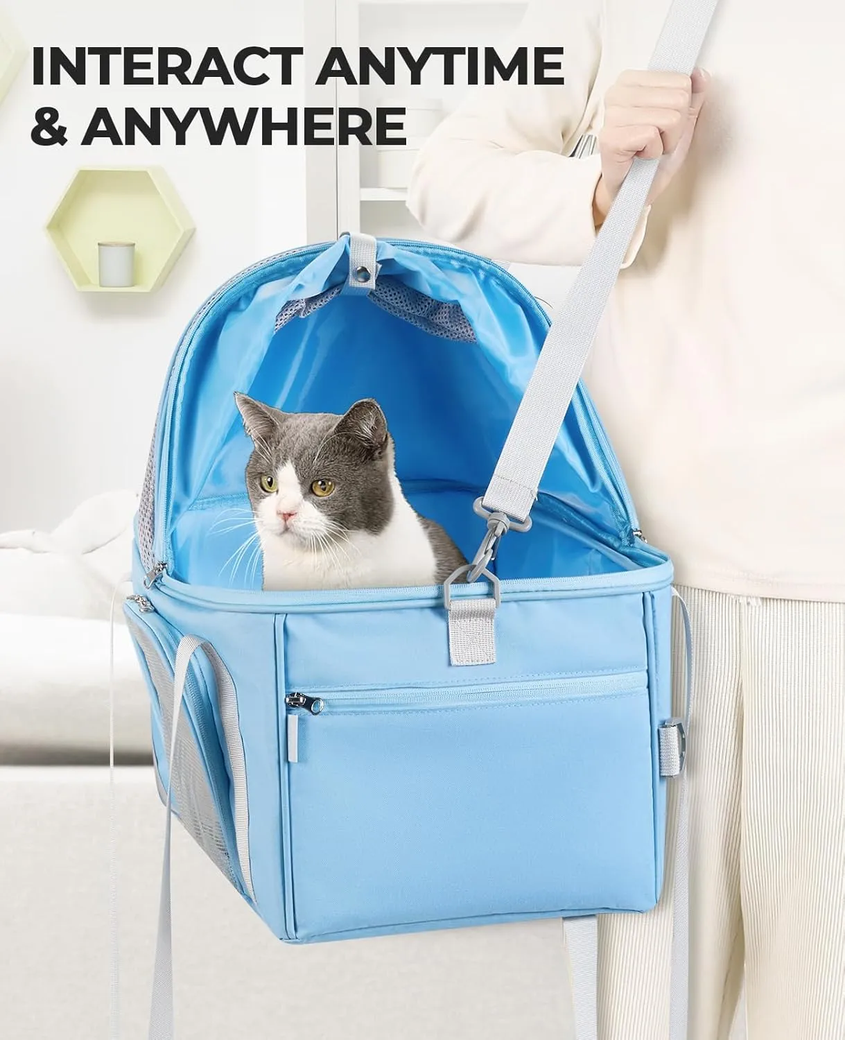 BurgeonNest Top-Expandable Large Cat Carrier, Soft Sided Cat Bag Carrier for Medium Large Pet 15 lbs, Upgrade Small Dog Car Seat, Collapsible Puppy Travel Bag with Semi-Open Mode Canopy