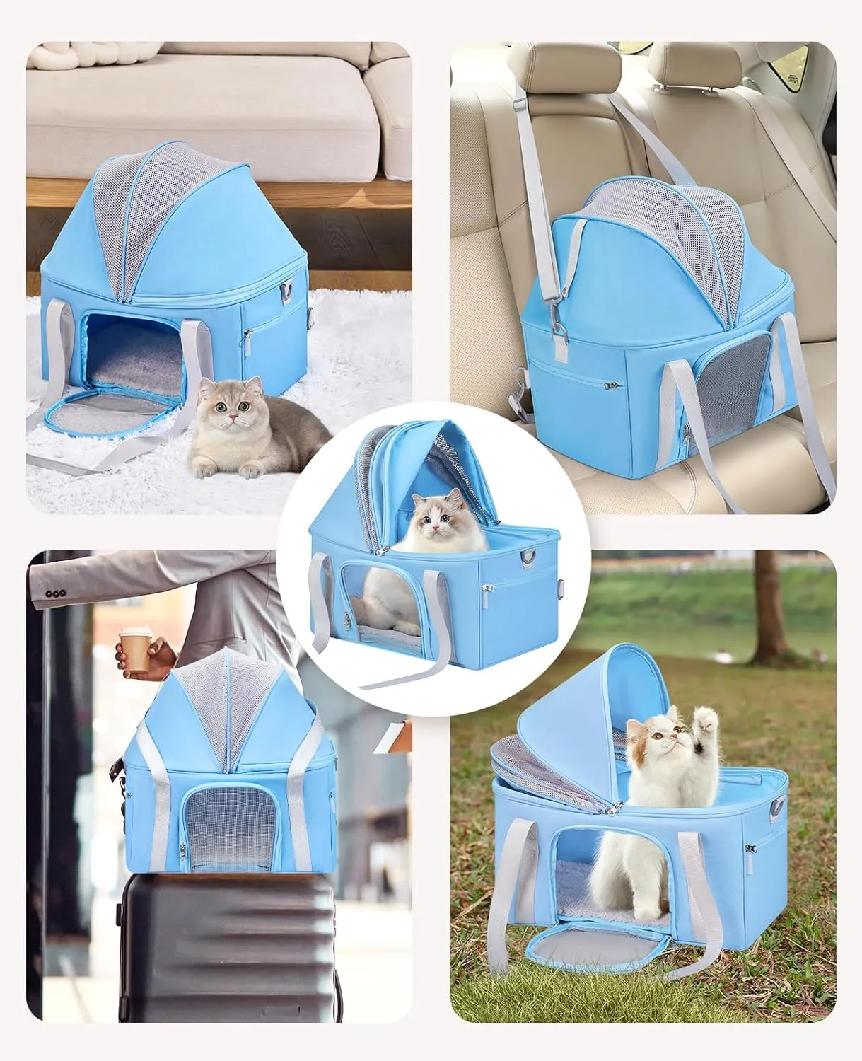 BurgeonNest Top-Expandable Large Cat Carrier, Soft Sided Cat Bag Carrier for Medium Large Pet 15 lbs, Upgrade Small Dog Car Seat, Collapsible Puppy Travel Bag with Semi-Open Mode Canopy