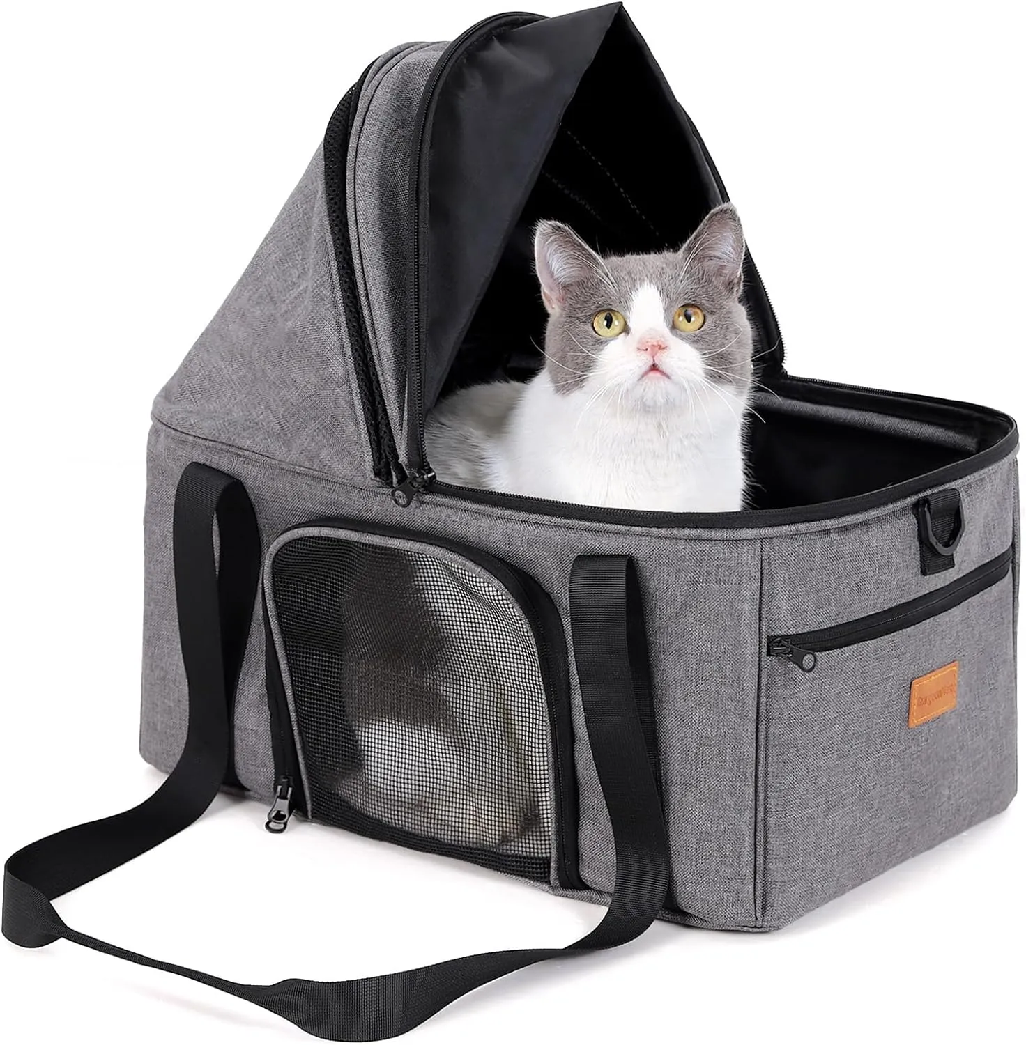 BurgeonNest Top-Expandable Large Cat Carrier, Soft Sided Cat Bag Carrier for Medium Large Pet 15 lbs, Upgrade Small Dog Car Seat, Collapsible Puppy Travel Bag with Semi-Open Mode Canopy