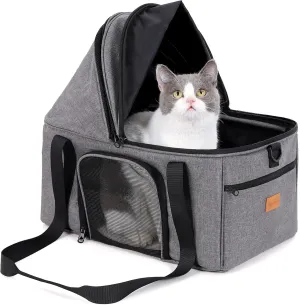 BurgeonNest Top-Expandable Large Cat Carrier, Soft Sided Cat Bag Carrier for Medium Large Pet 15 lbs, Upgrade Small Dog Car Seat, Collapsible Puppy Travel Bag with Semi-Open Mode Canopy