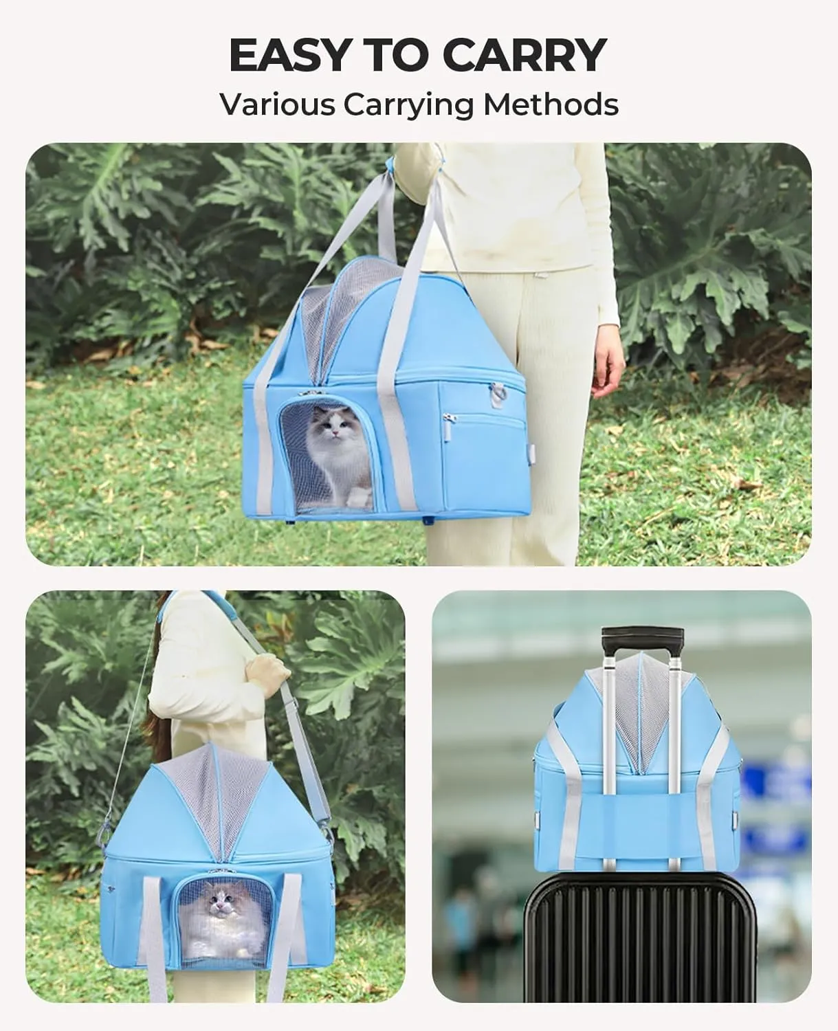 BurgeonNest Top-Expandable Large Cat Carrier, Soft Sided Cat Bag Carrier for Medium Large Pet 15 lbs, Upgrade Small Dog Car Seat, Collapsible Puppy Travel Bag with Semi-Open Mode Canopy