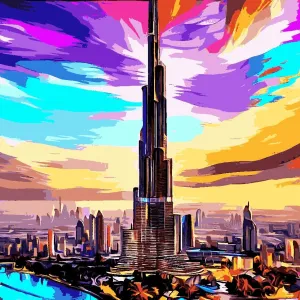 Burj Khalifa, Dubai - Van-Go Paint-by-Number Kit 50x50cm DIY Frame