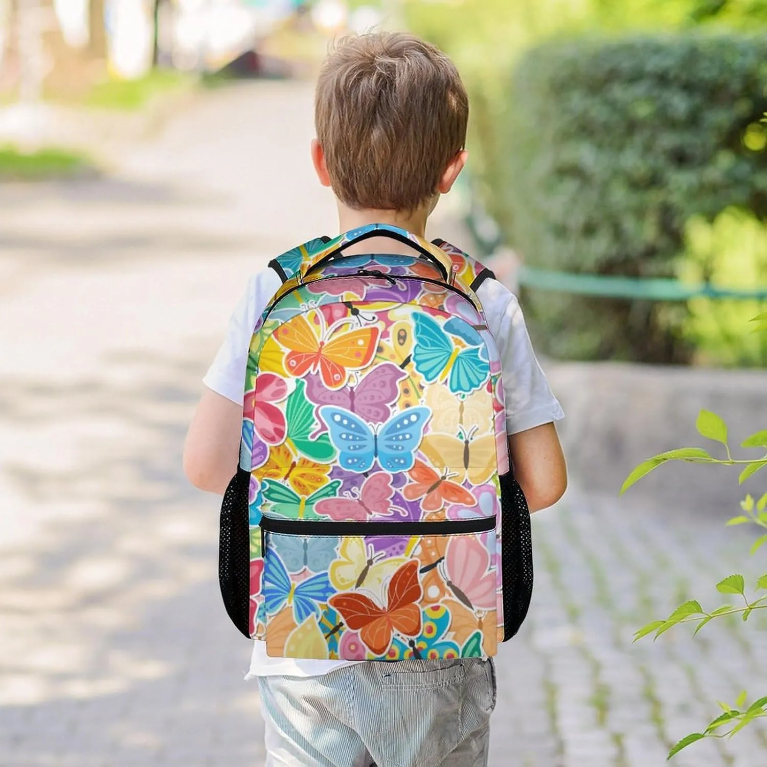 Butterfly Backpack for Girls Boys, 16 Inch Colorful Backpacks for School, Cute Lightweight Durable Bookbags for Kids