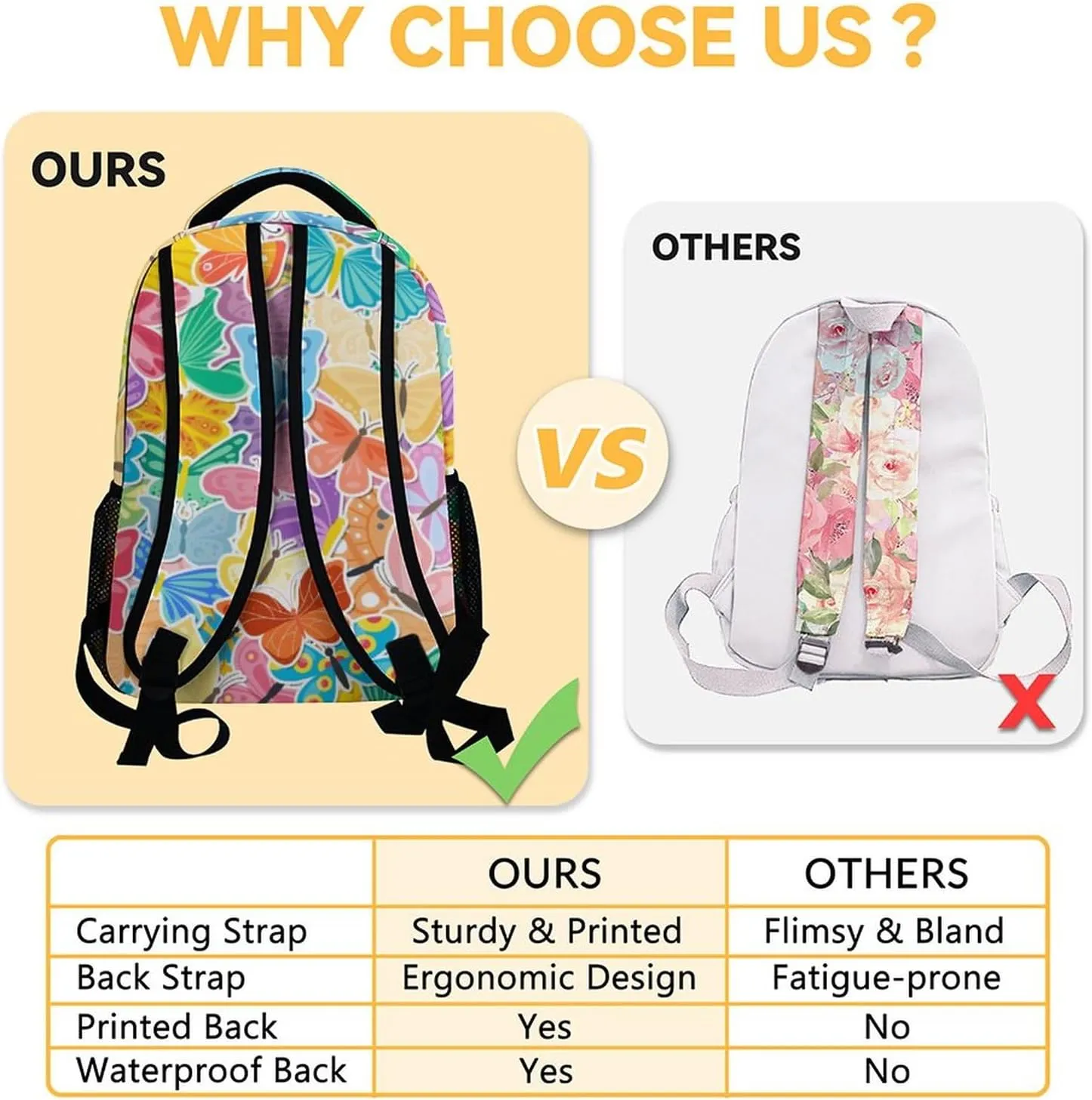 Butterfly Backpack for Girls Boys, 16 Inch Colorful Backpacks for School, Cute Lightweight Durable Bookbags for Kids