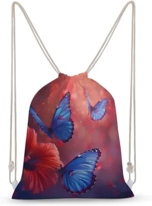 Butterfly Insect Animal Drawstring Backpack Canvas Double Shoulder Bag String Bag Sports Gym Bag for Men Women 30x40cm
