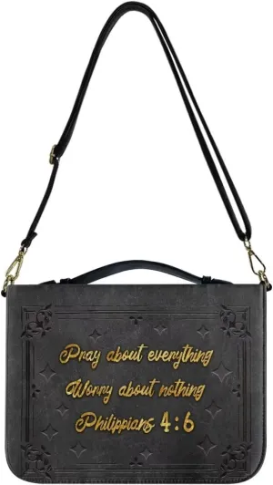 Butterfly Print Bible Cover Pray About Everthing Bible Holder Case Handbag with Adjustable Shoulder Strap Large Capacity Tote Bag Study Bible Carrying Cases Christian Gifts, L